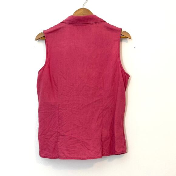 JONES NEW YORK Linen Ruffle Top L Pink Sleeveless 100% Linen Boho Romantic - Picture 2 of 8